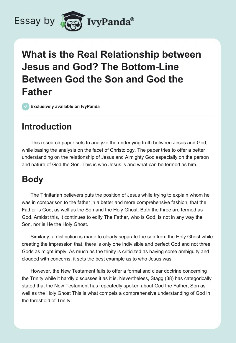 What is the Real Relationship between Jesus and God? The Bottom-Line Between God the Son and God the Father. Page 1