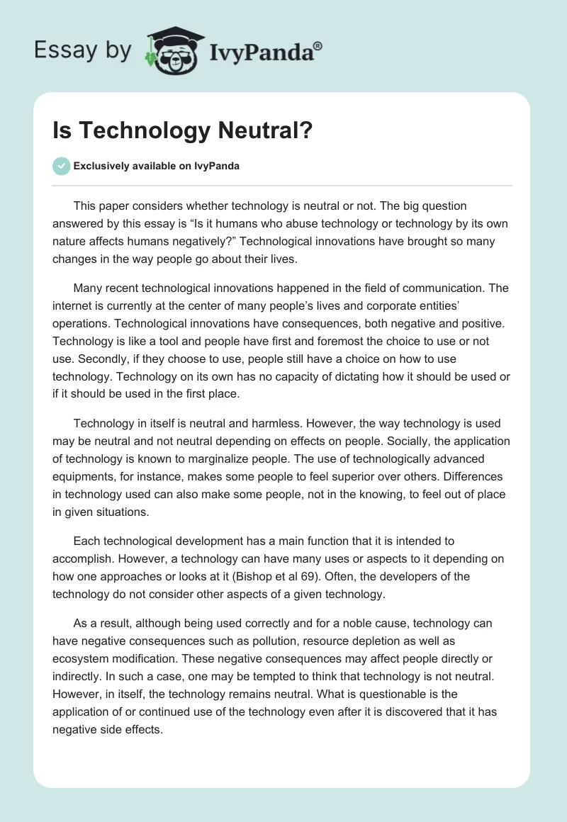 Is Technology Neutral?. Page 1
