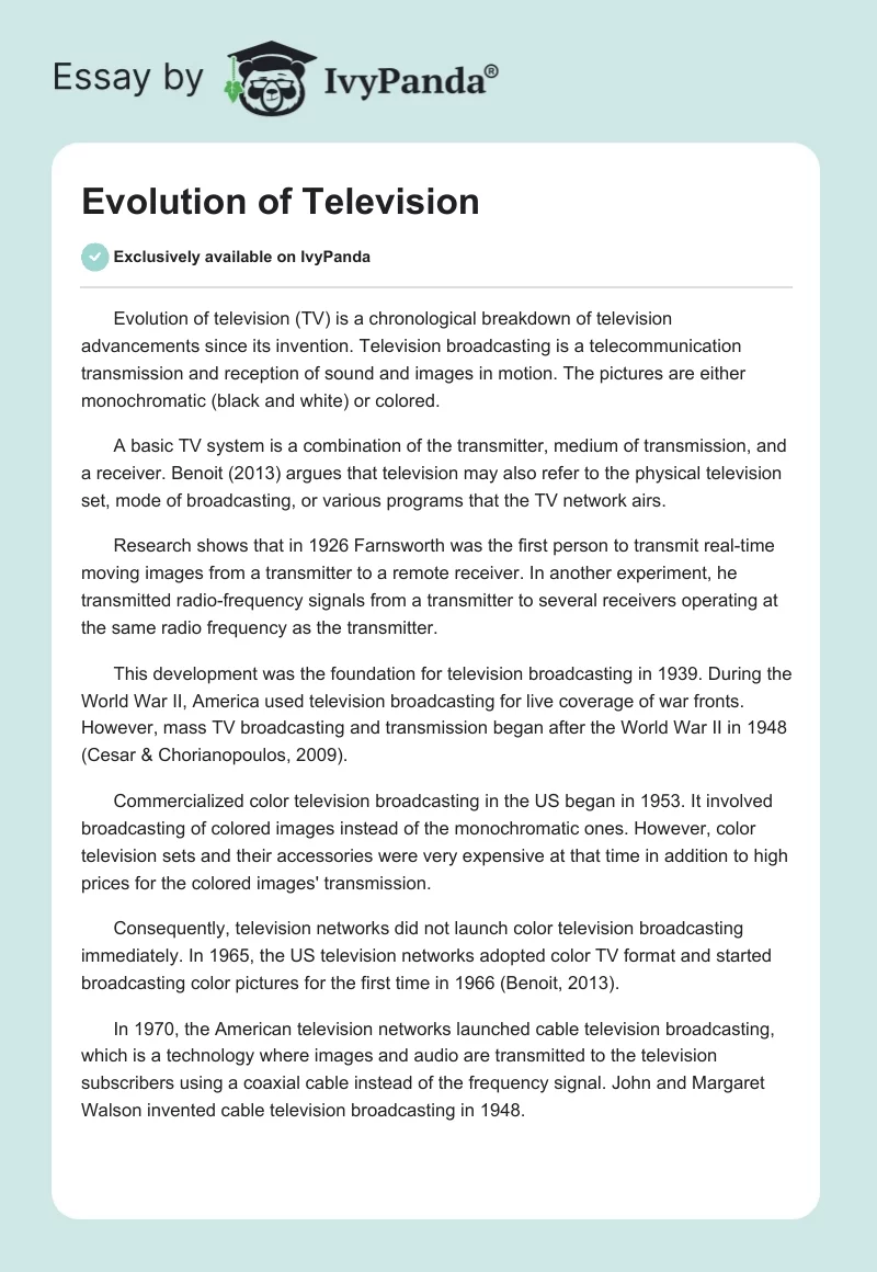 Evolution of Television. Page 1