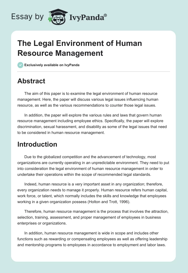The Legal Environment of Human Resource Management. Page 1