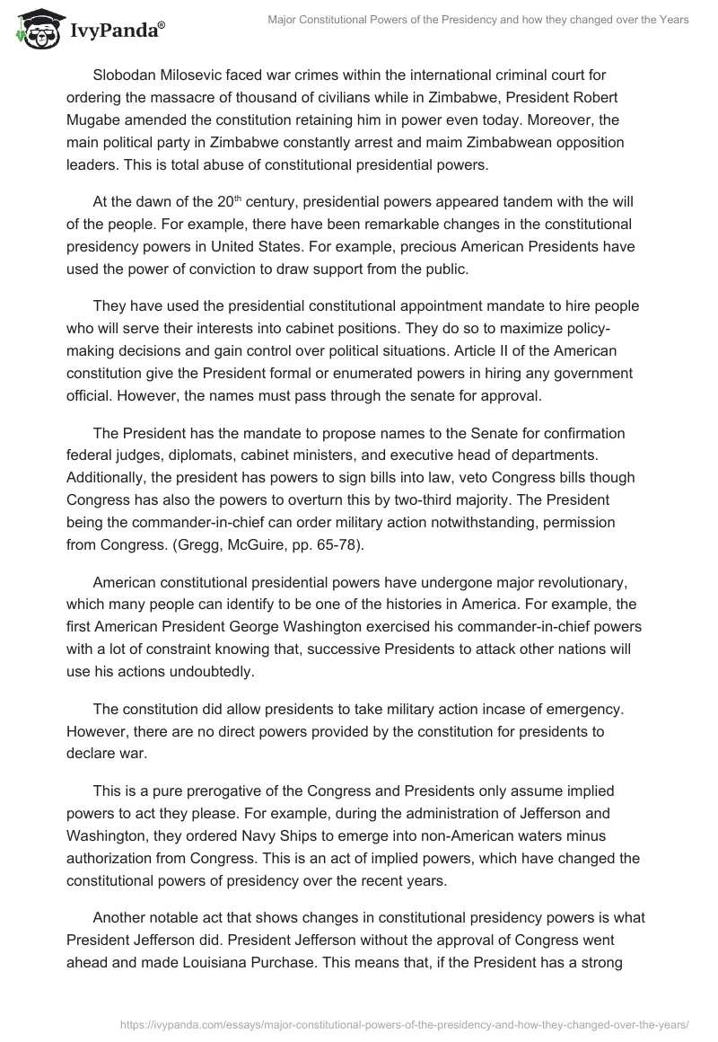 Major Constitutional Powers of the Presidency and how they changed over the Years. Page 3