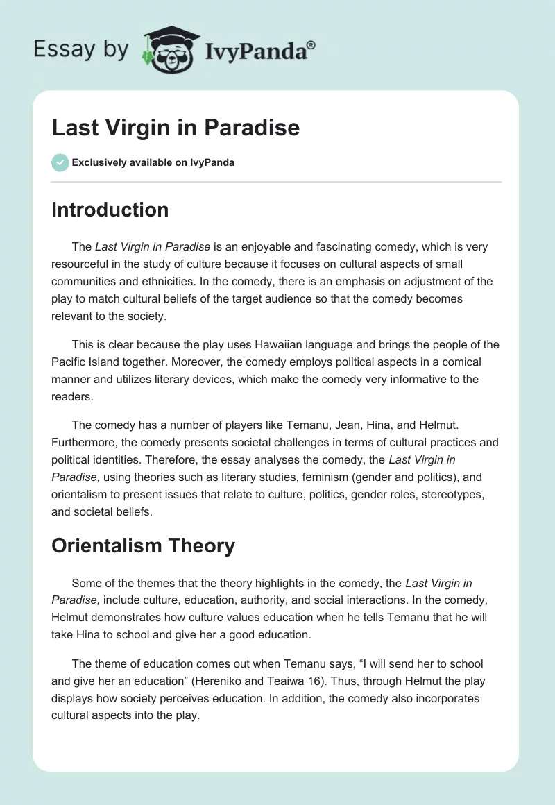 Last Virgin in Paradise. Page 1