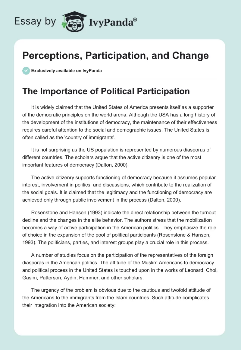 Perceptions, Participation, and Change. Page 1
