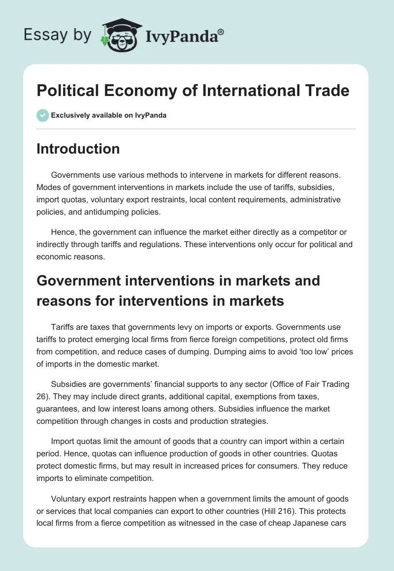 Political Economy of International Trade. Page 1