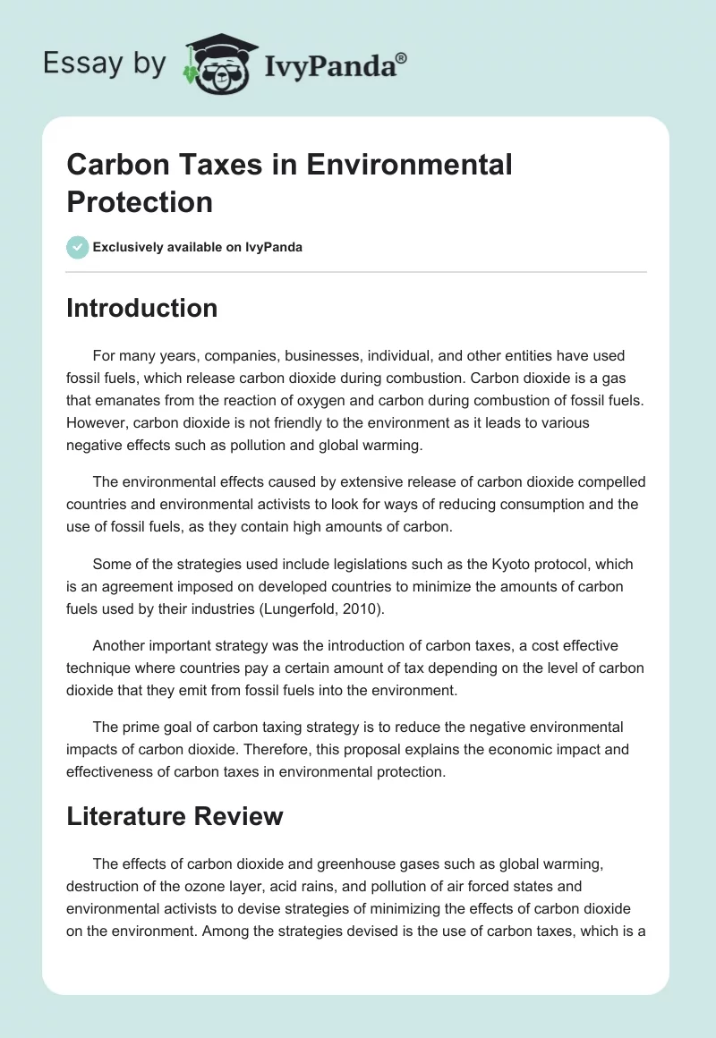 Carbon Taxes in Environmental Protection. Page 1