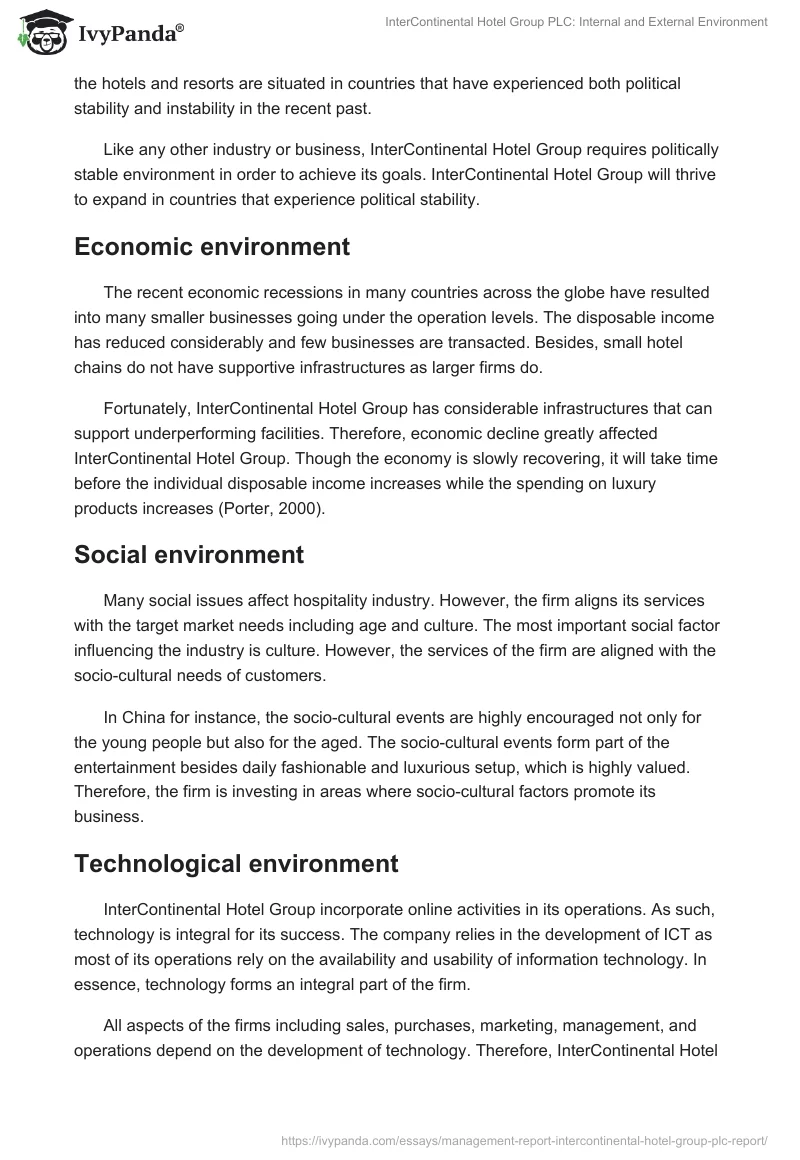 InterContinental Hotel Group PLC: Internal and External Environment. Page 2