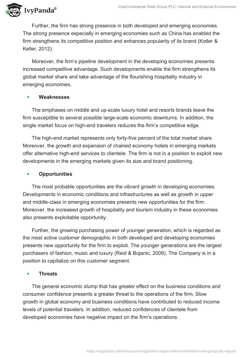 InterContinental Hotel Group PLC: Internal and External Environment. Page 4