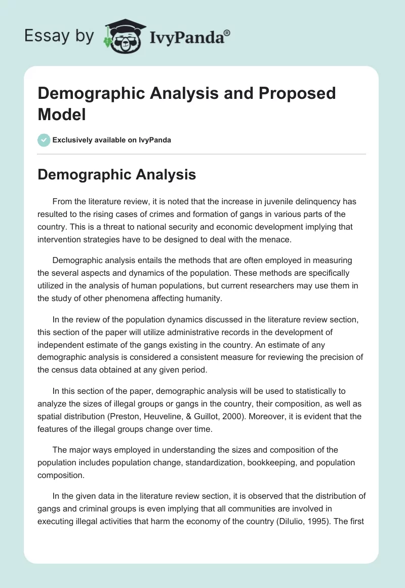 Demographic Analysis and Proposed Model. Page 1