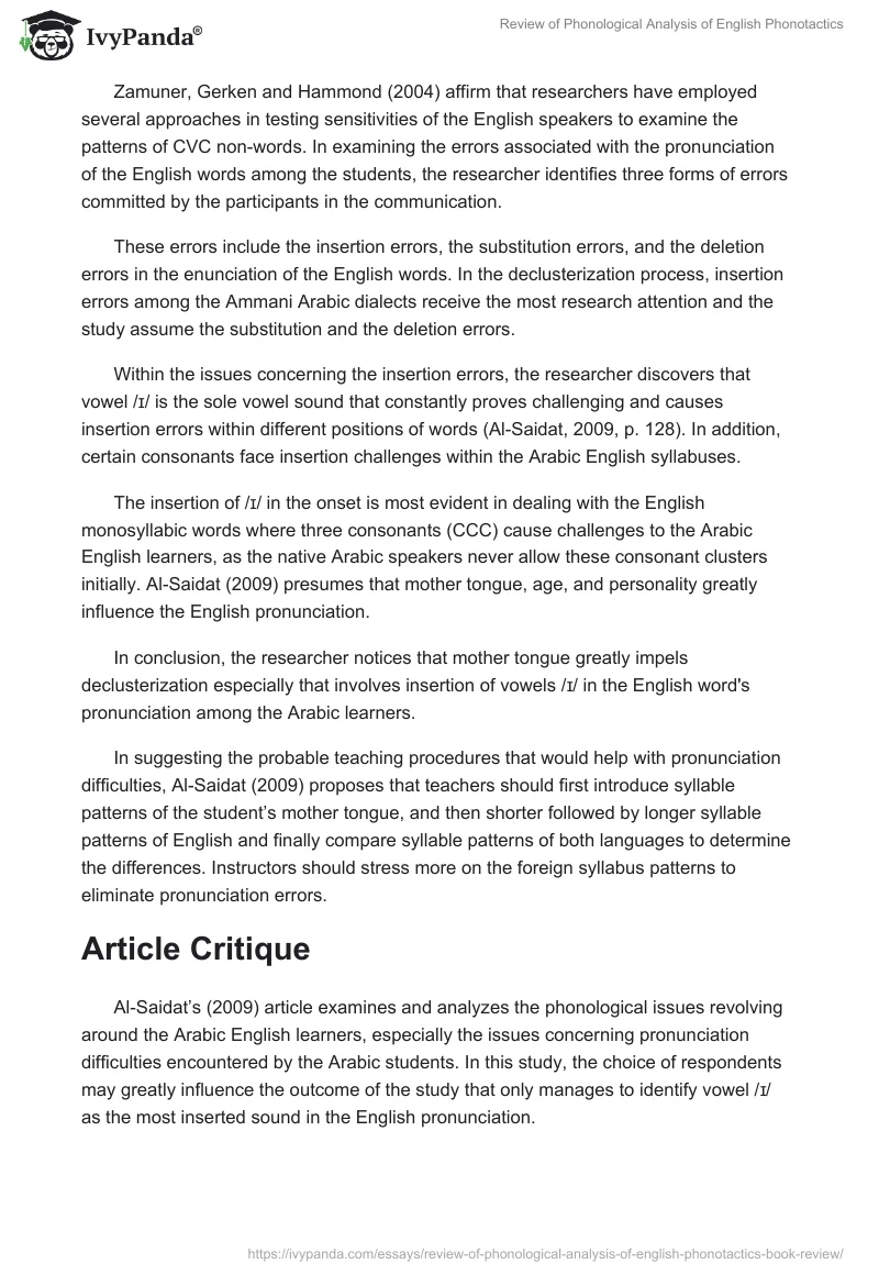 Review of Phonological Analysis of English Phonotactics. Page 3