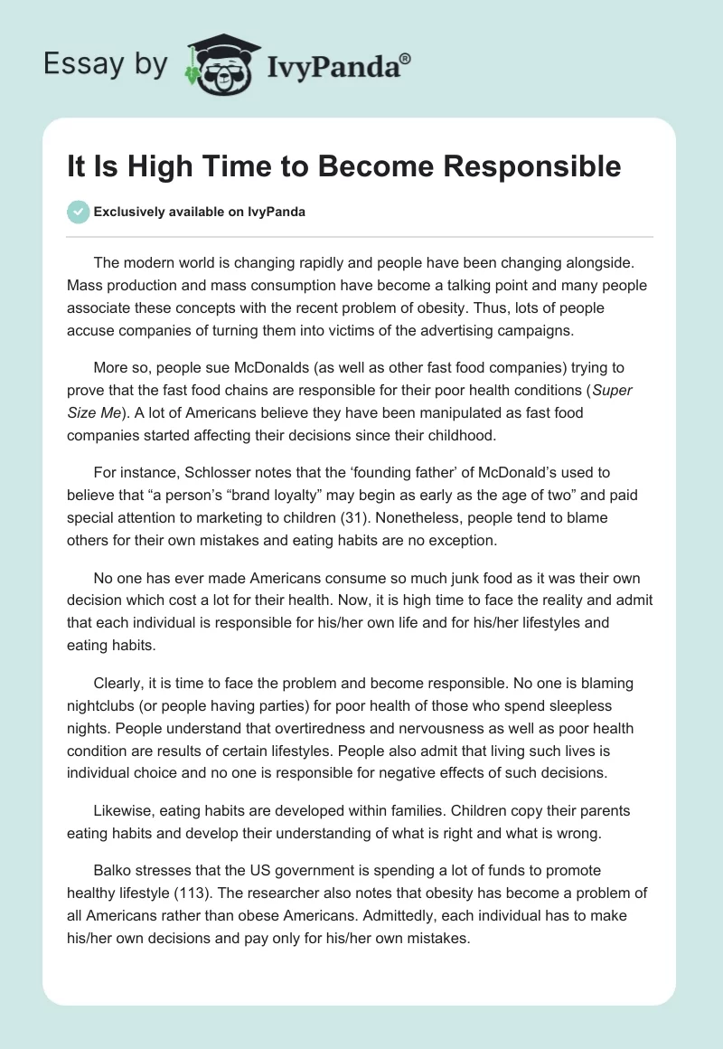 It Is High Time to Become Responsible. Page 1