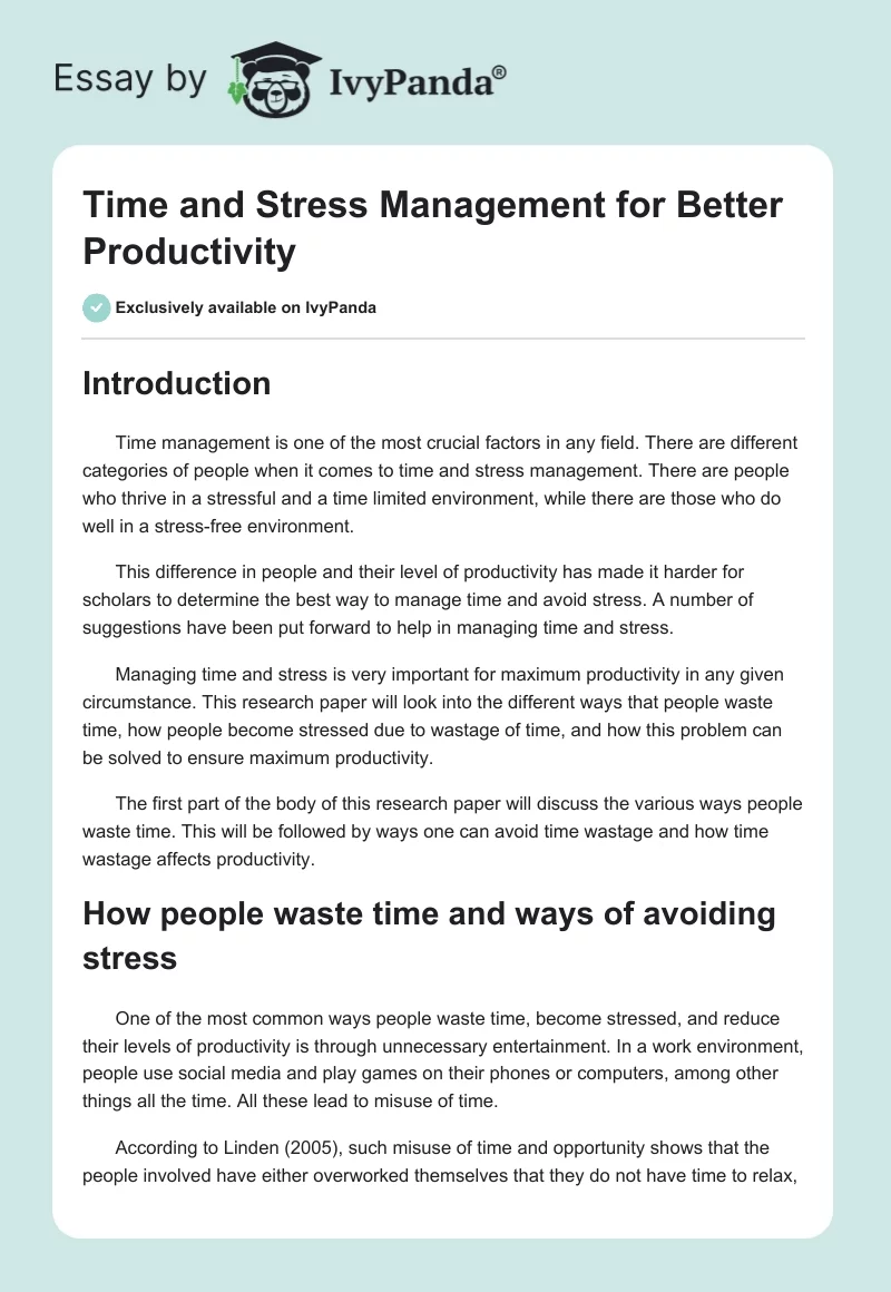 Time and Stress Management for Better Productivity. Page 1