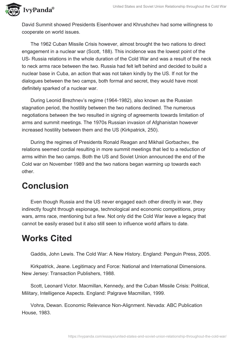 United States and Soviet Union Relationship Throughout the Cold War. Page 2