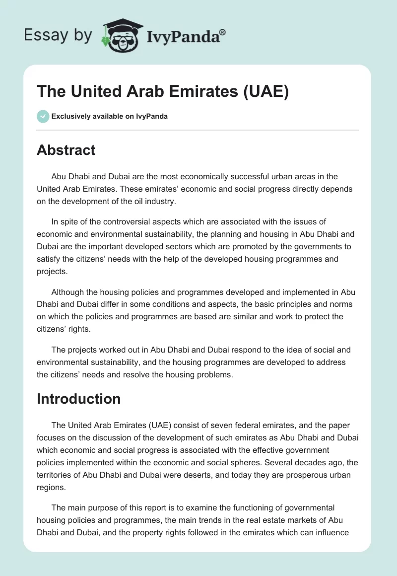 The United Arab Emirates (UAE). Page 1