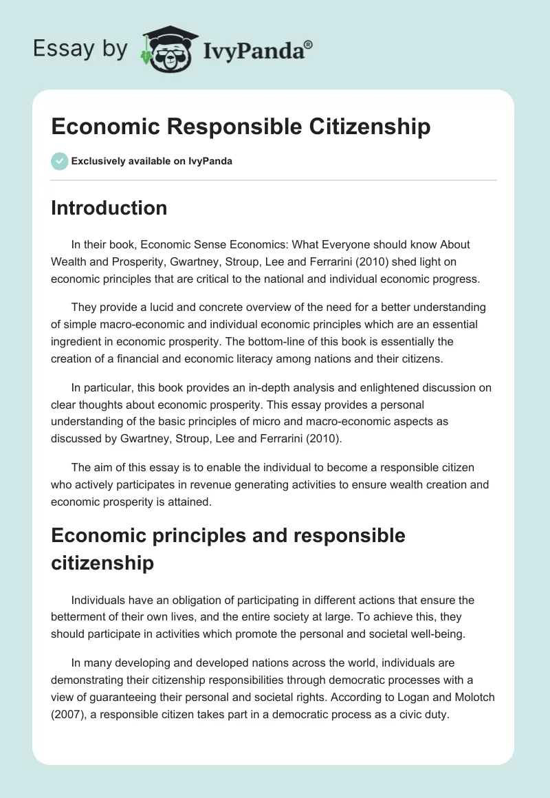 Economic Responsible Citizenship. Page 1