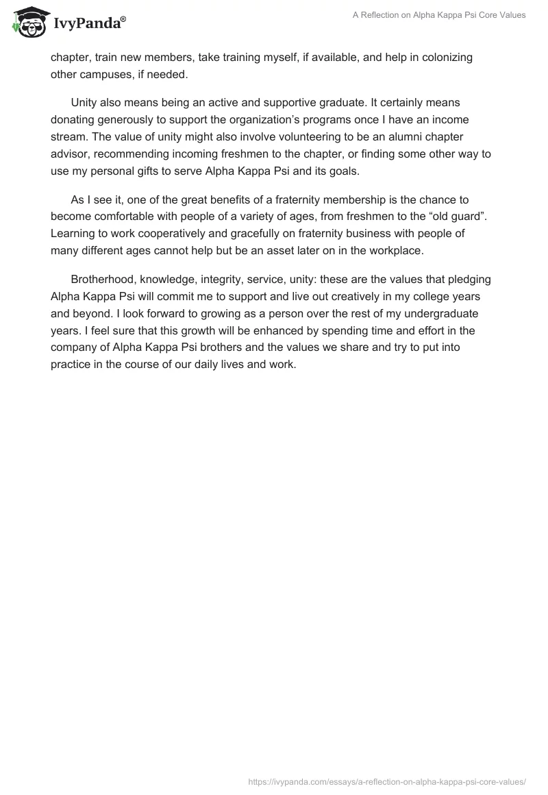 A Reflection on Alpha Kappa Psi Core Values. Page 4