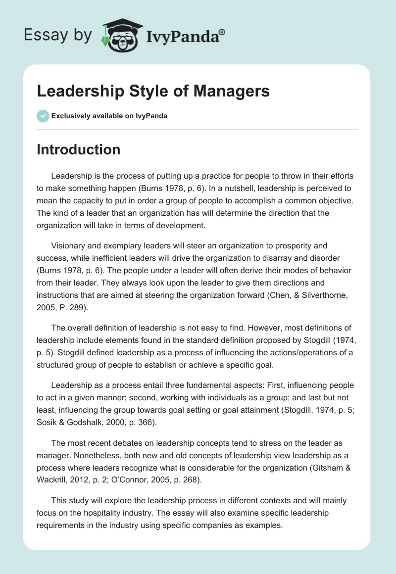 Leadership Style of Managers. Page 1