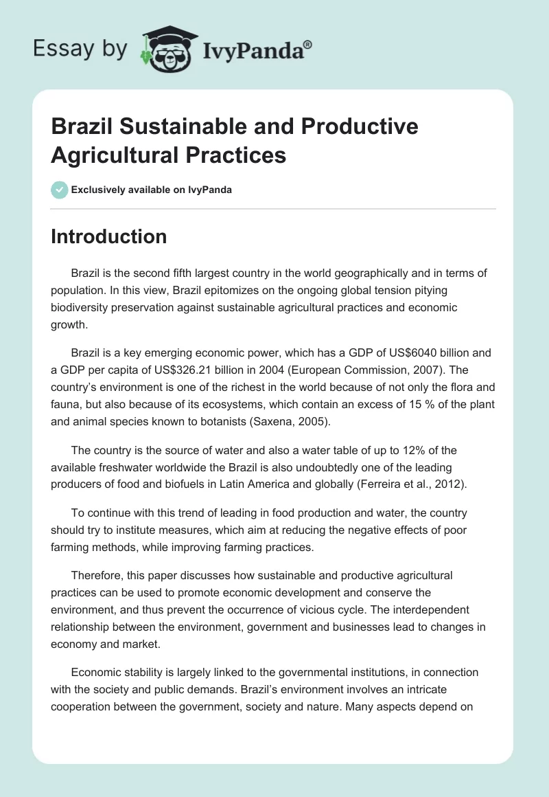 Brazil Sustainable and Productive Agricultural Practices. Page 1