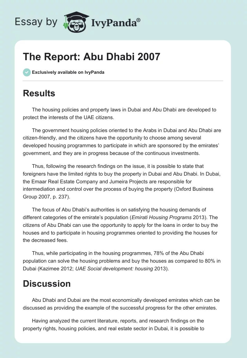 The Report: Abu Dhabi 2007. Page 1
