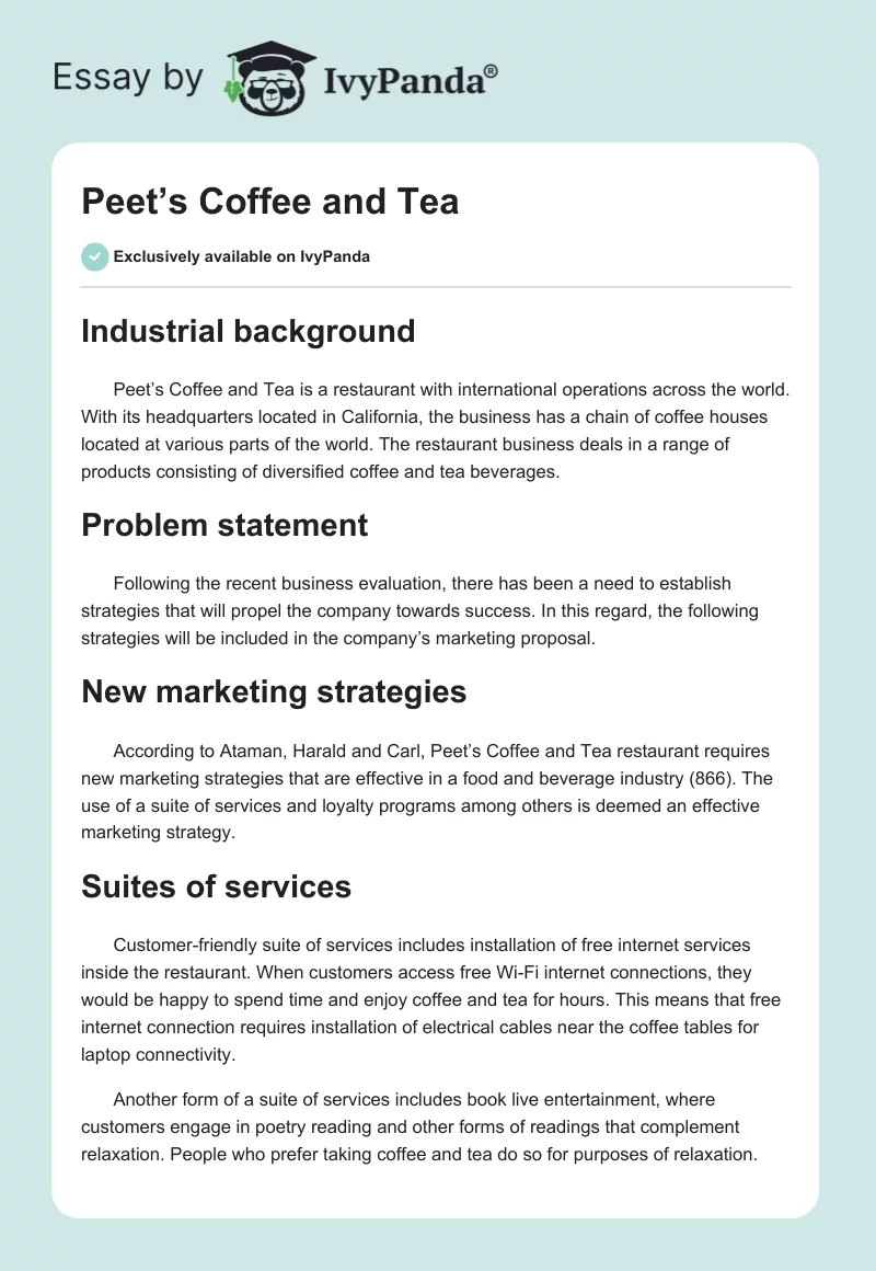 Peet’s Coffee and Tea. Page 1