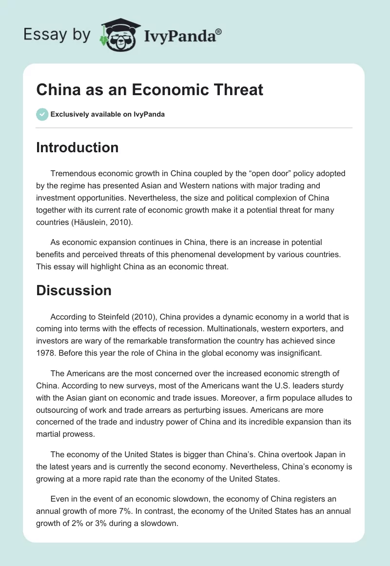 China as an Economic Threat. Page 1
