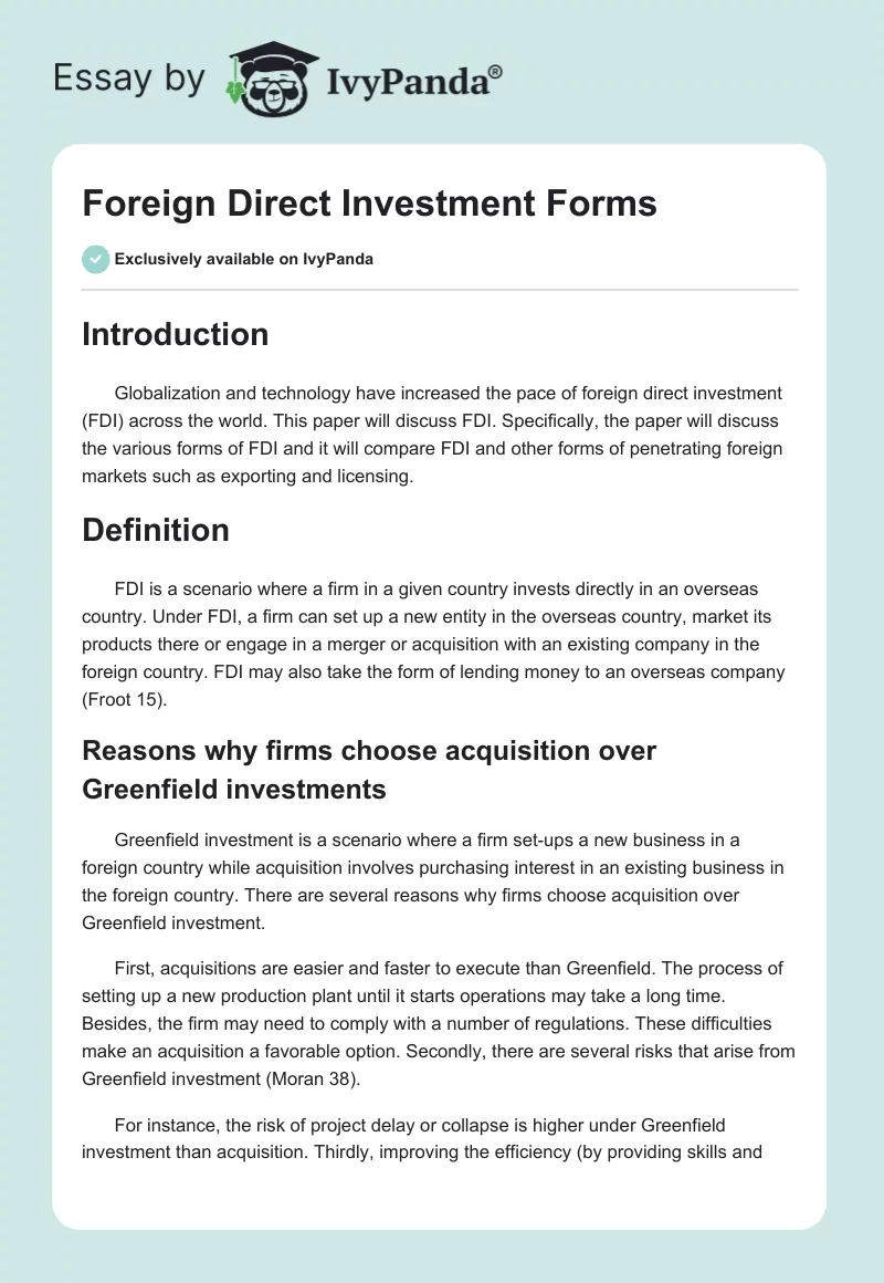 Foreign Direct Investment Forms. Page 1