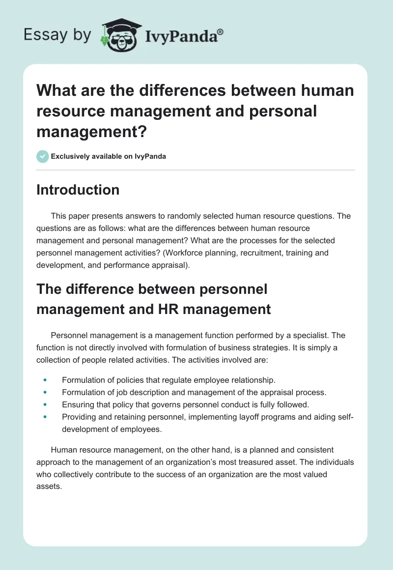 What are the differences between human resource management and personal management?. Page 1