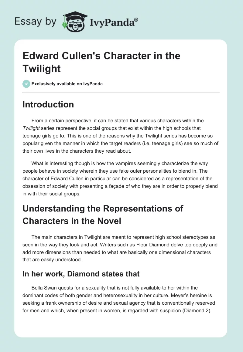 Edward Cullen's Character in the "Twilight". Page 1
