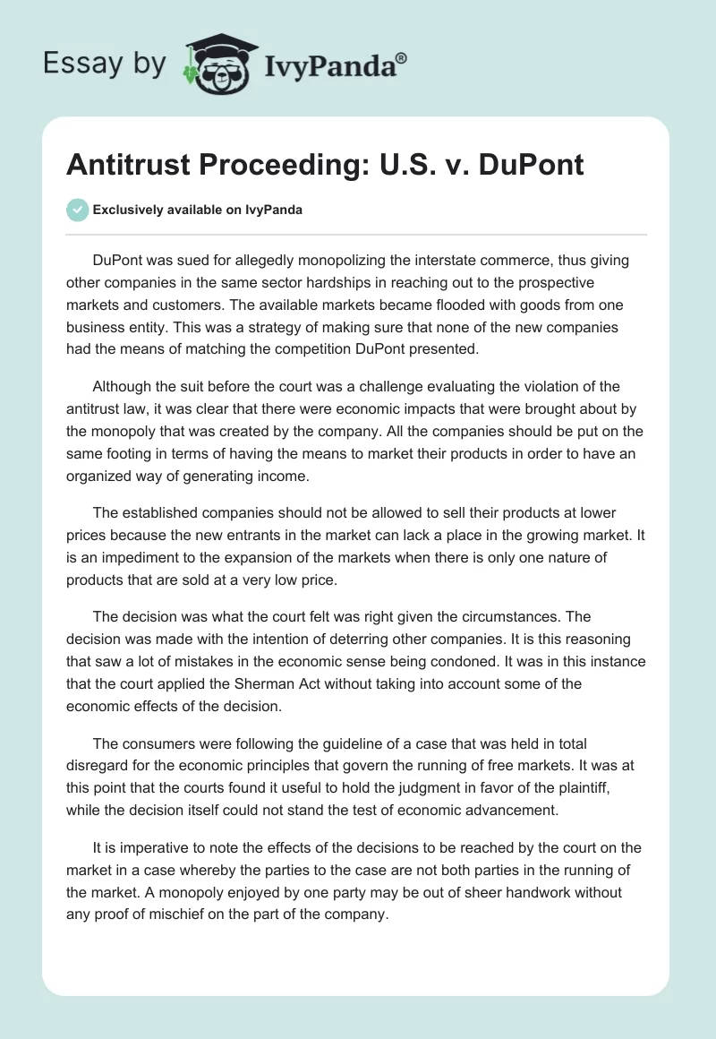 Antitrust Proceeding: U.S. v. DuPont. Page 1
