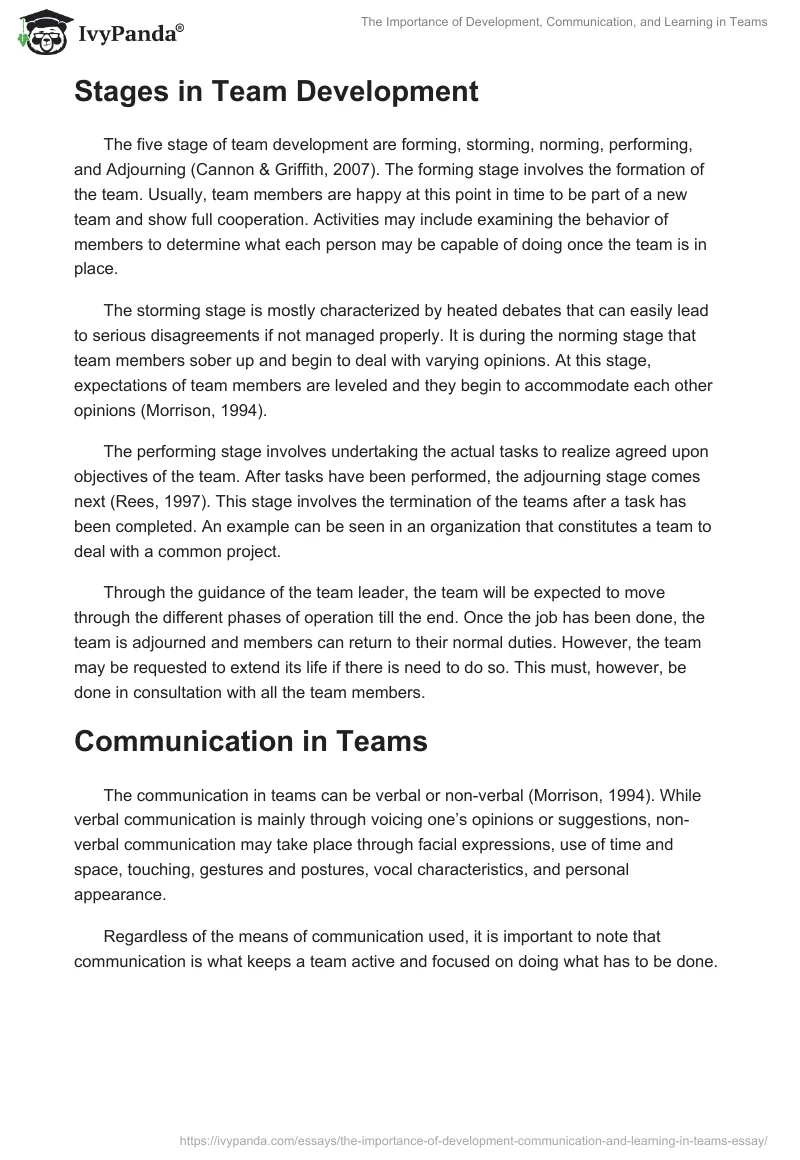 The Importance of Development, Communication, and Learning in Teams. Page 3
