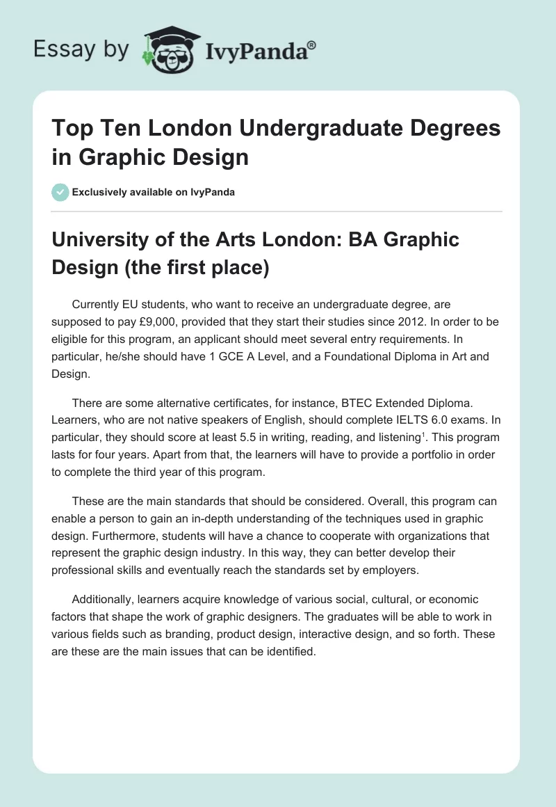 Top Ten London Undergraduate Degrees in Graphic Design. Page 1