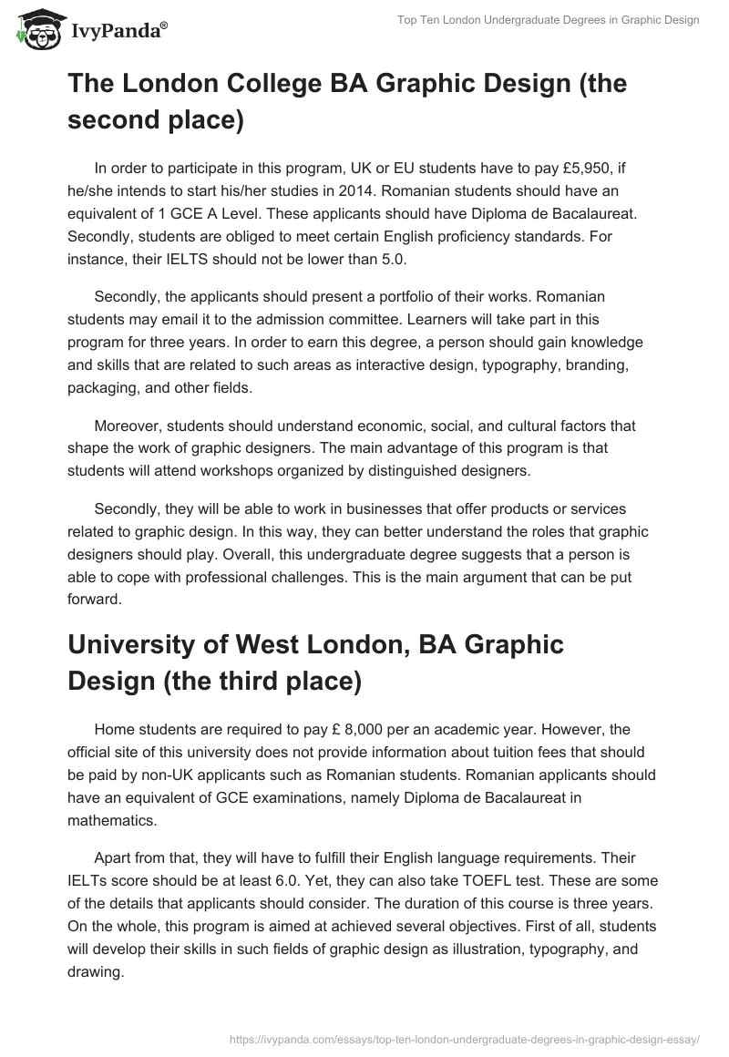 Top Ten London Undergraduate Degrees in Graphic Design. Page 2