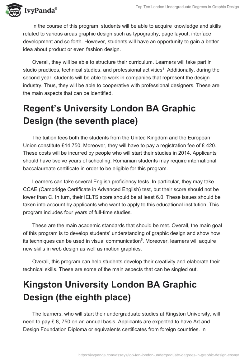 Top Ten London Undergraduate Degrees in Graphic Design. Page 5