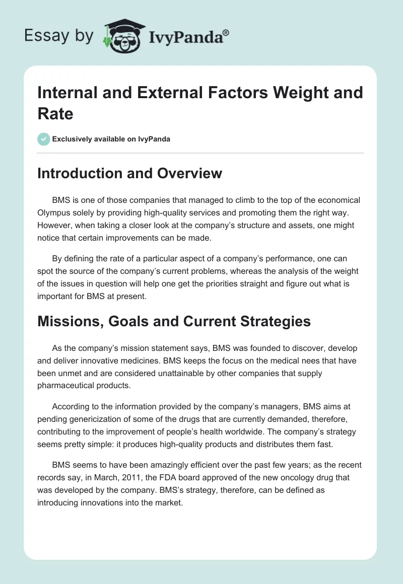 Internal and External Factors Weight and Rate. Page 1
