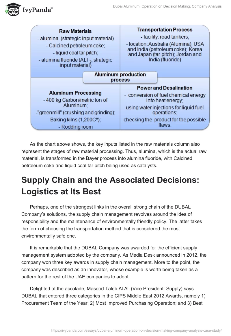 Dubai Aluminum: Operation on Decision Making. Company Analysis. Page 3