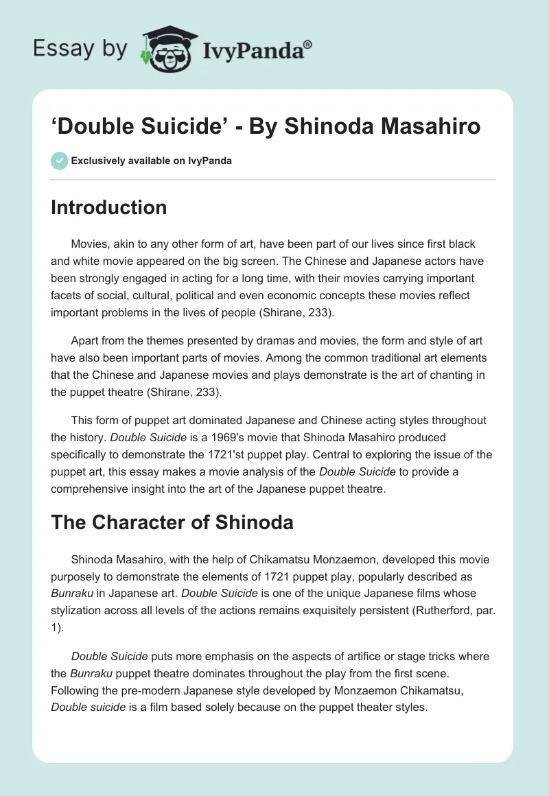 ‘Double Suicide’ - By Shinoda Masahiro. Page 1