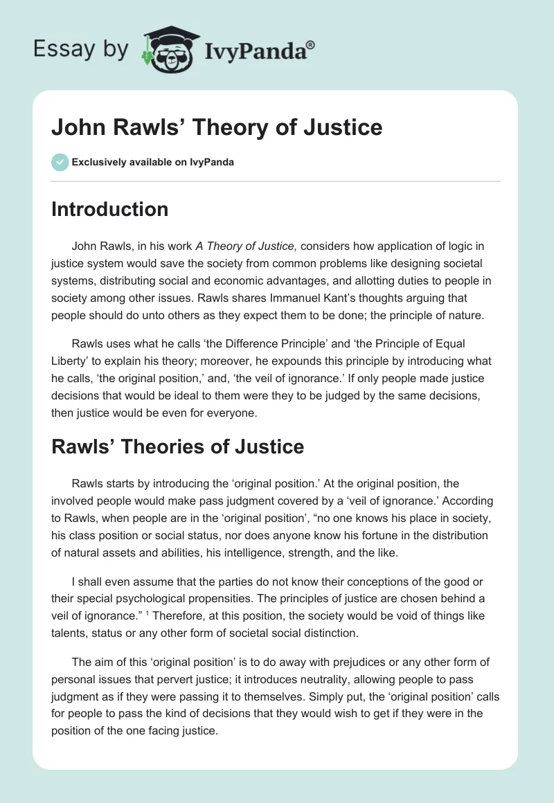 John Rawls’ Theory of Justice. Page 1
