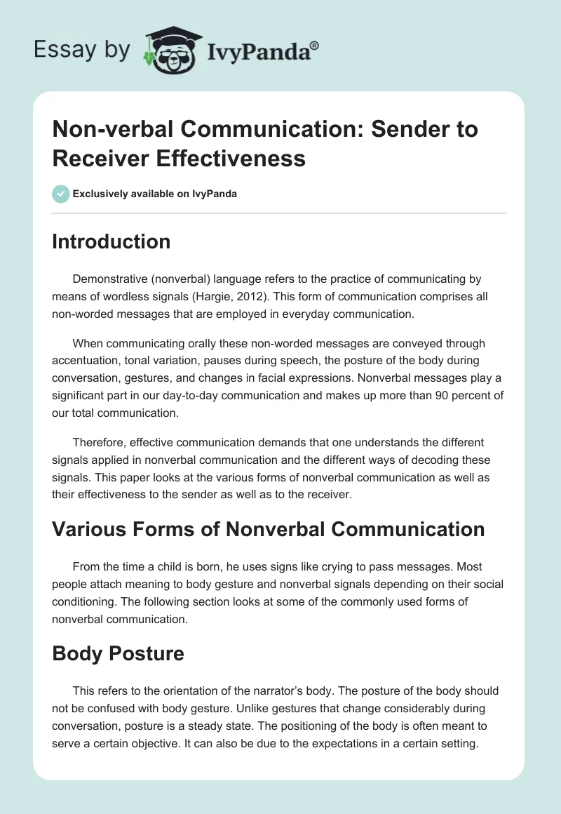 Non-Verbal Communication: Sender to Receiver Effectiveness. Page 1