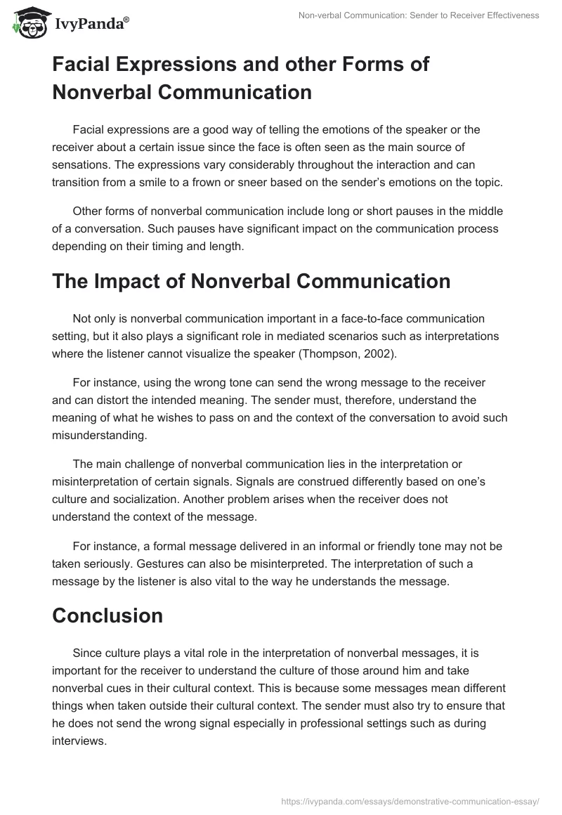 Non-Verbal Communication: Sender to Receiver Effectiveness. Page 3