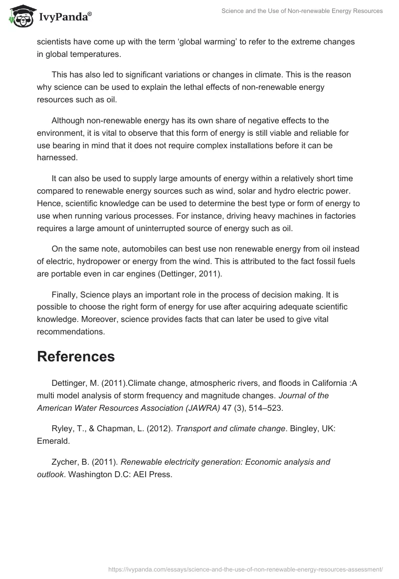 Science and the Use of Non-Renewable Energy Resources. Page 2