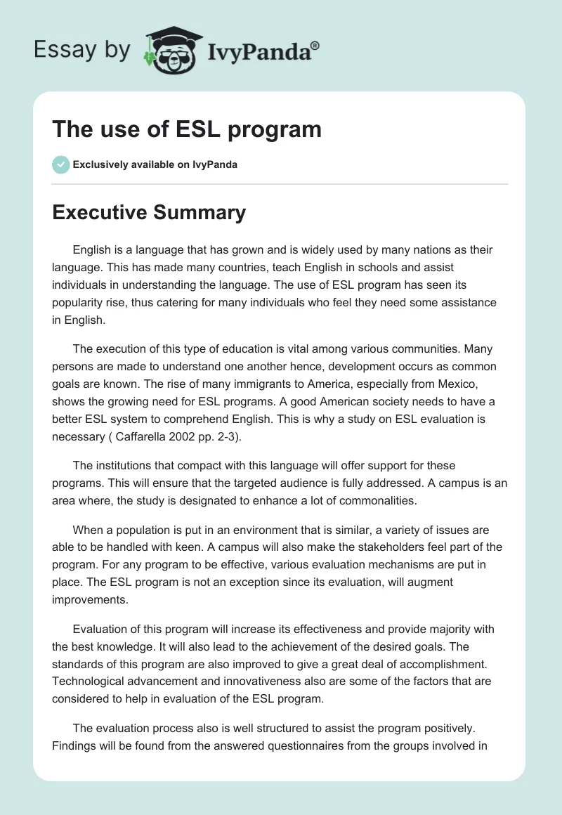 The use of ESL program. Page 1