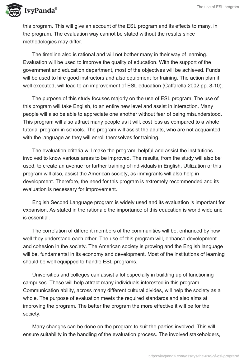 The use of ESL program. Page 2