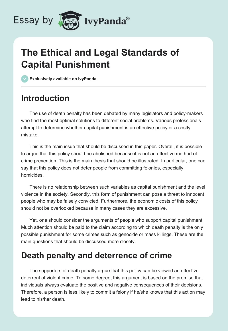 The Ethical and Legal Standards of Capital Punishment. Page 1