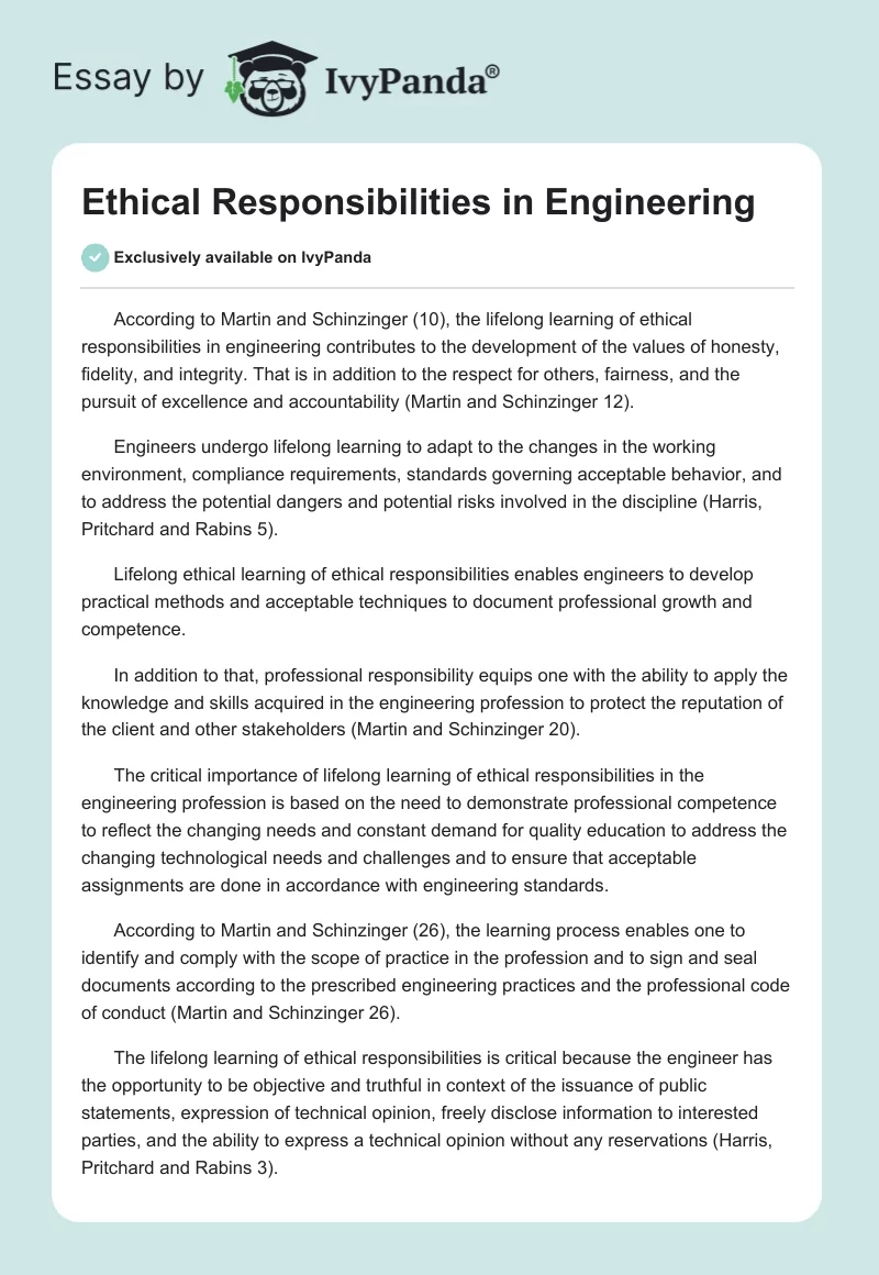 Ethical Responsibilities in Engineering. Page 1