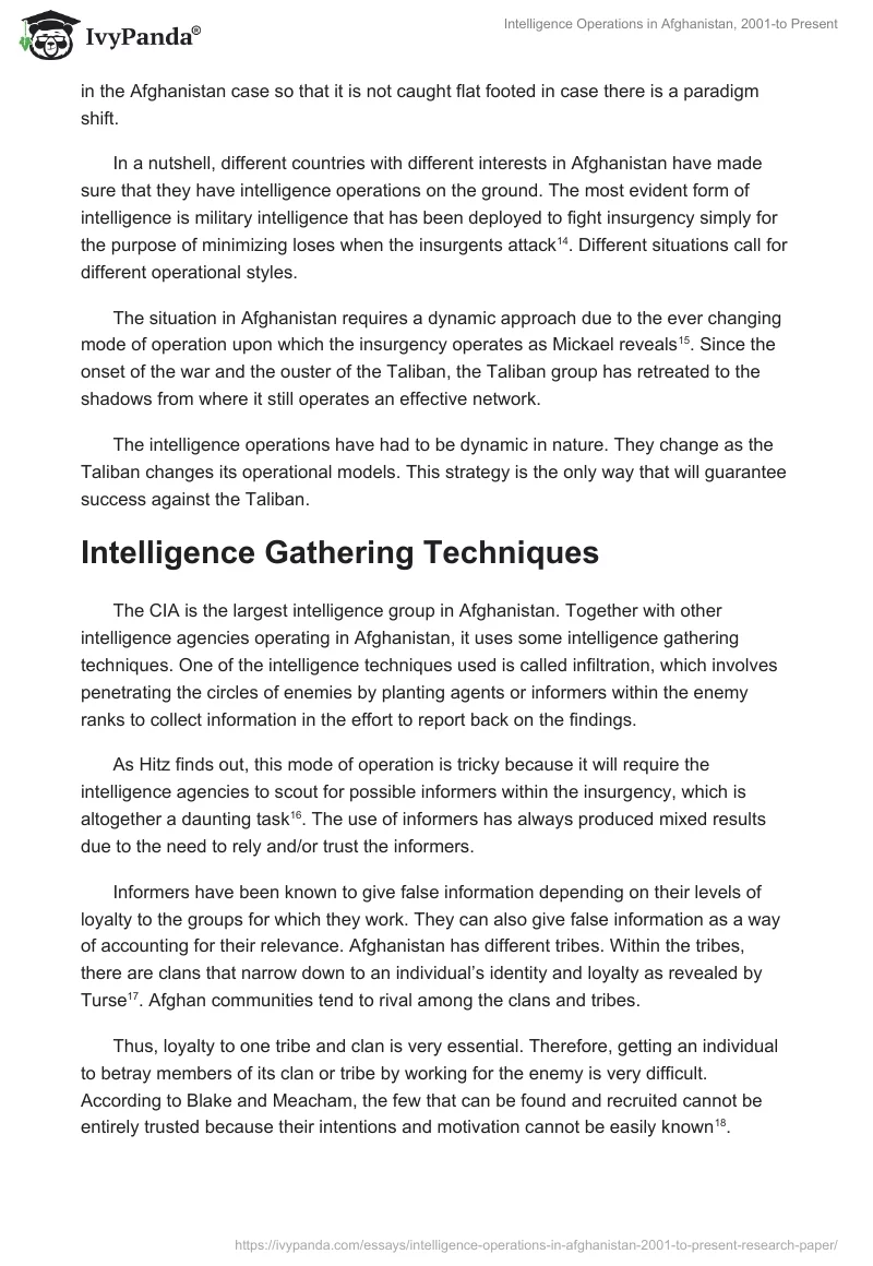 Intelligence Operations in Afghanistan, 2001-to Present. Page 4