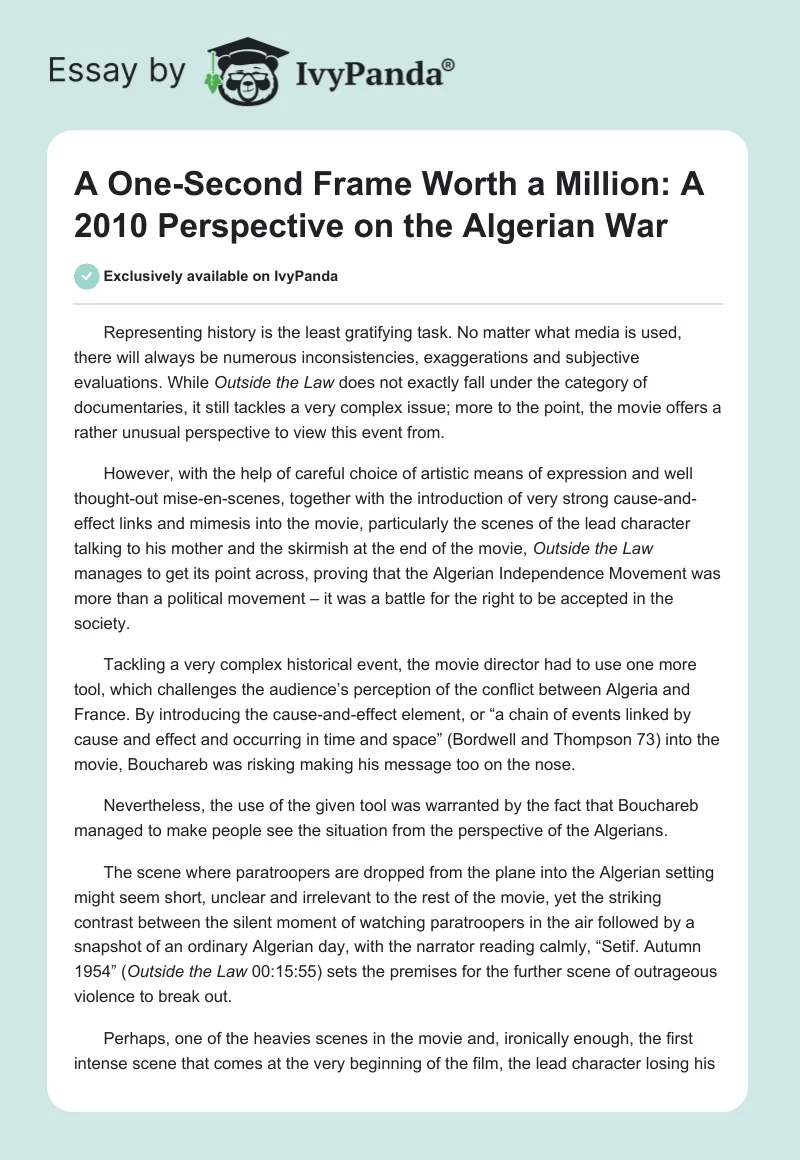 A One-Second Frame Worth a Million: A 2010 Perspective on the Algerian War. Page 1