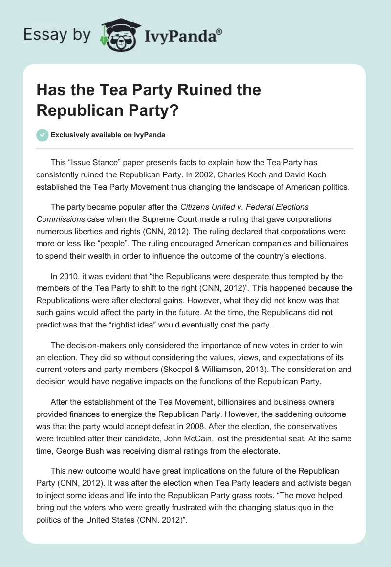 Has the Tea Party Ruined the Republican Party?. Page 1