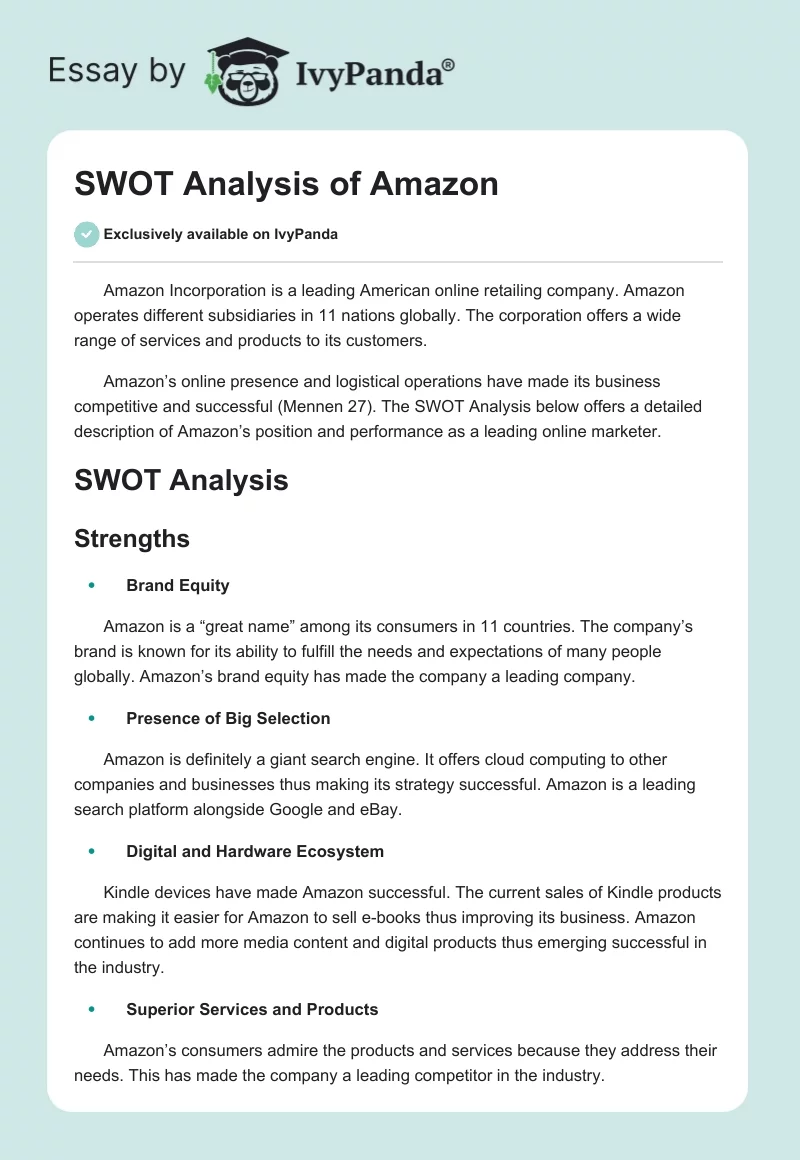 SWOT Analysis of Amazon. Page 1