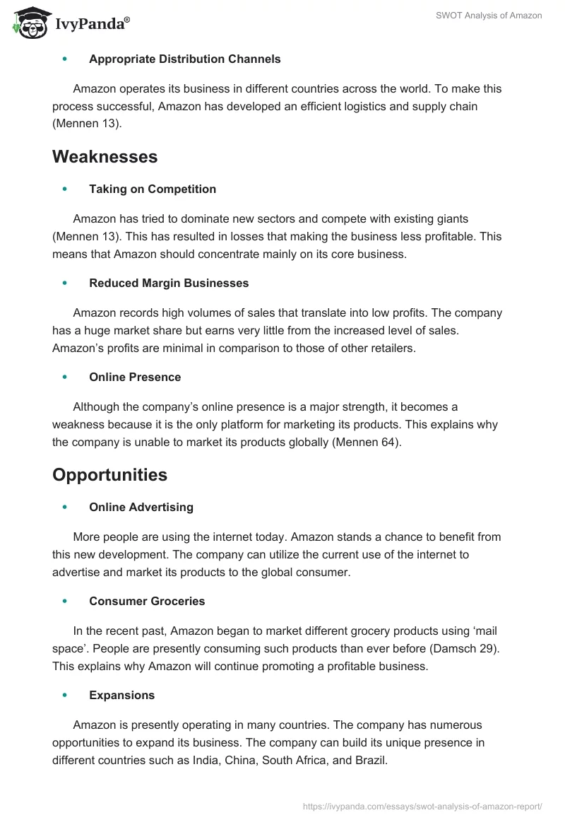 SWOT Analysis of Amazon. Page 2