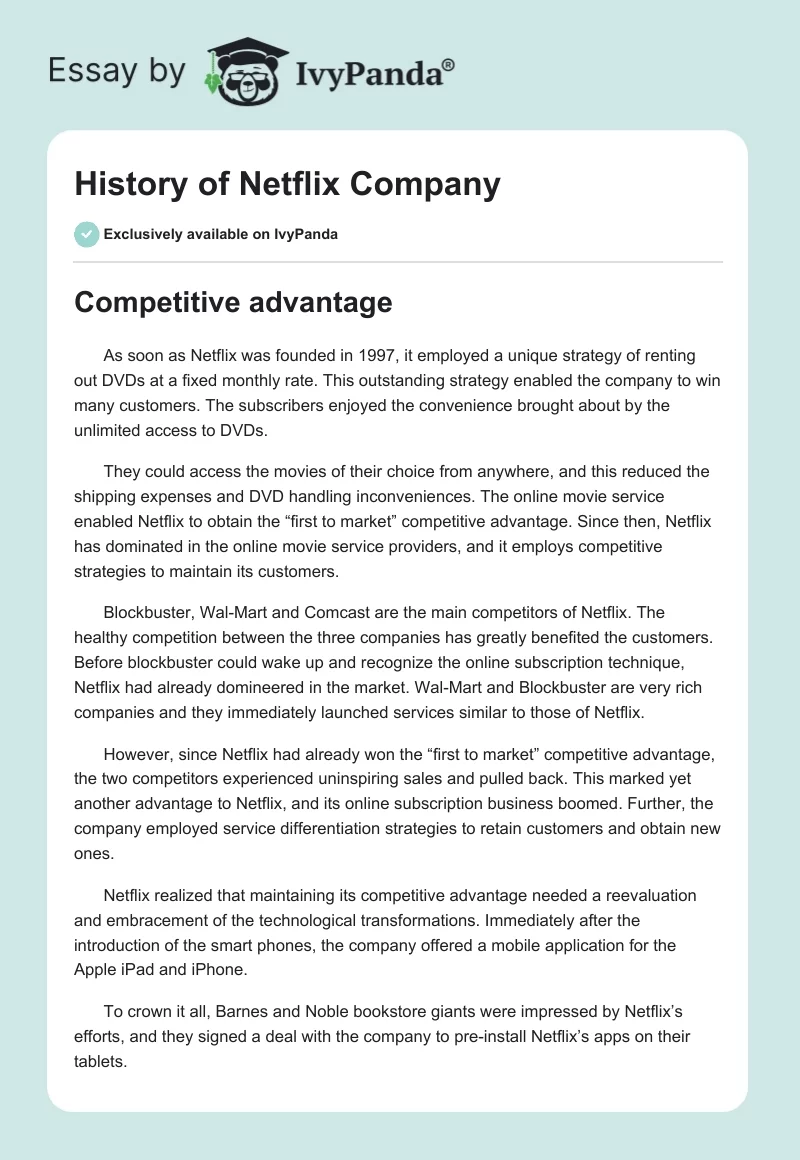 History of Netflix Company. Page 1