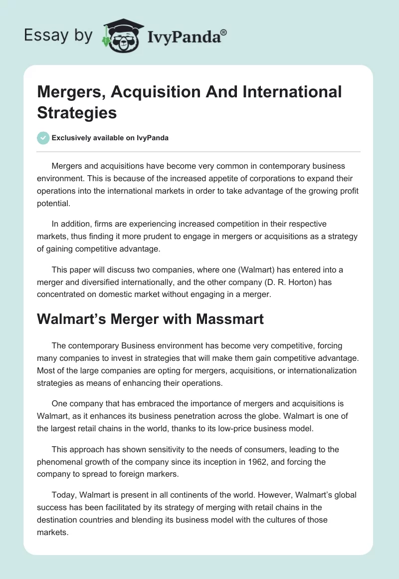Mergers, Acquisition and International Strategies. Page 1